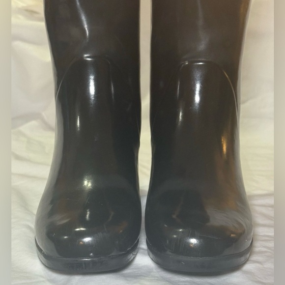 Kate Spade Women's Sz 9 Randi Black Gloss Rubber Heeled Knee High Rain Boots - Picture 5 of 11